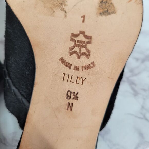 Brighton Tilly Italian Leather Calf Hair Women's Black Heeled Sandals Mules - Picture 9 of 10